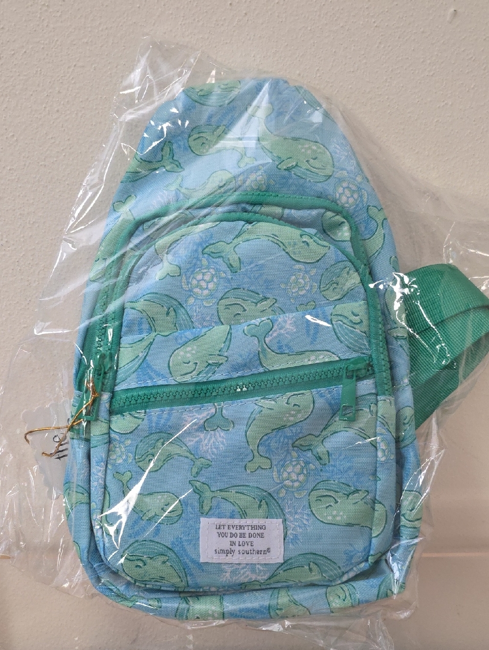 Simply Southern Light Blue & Mint Whale Sling Backpack